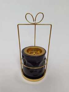Brûleur d'encens cylindrique bleu avec manchon en feuille de Ginkgo dorée, base métallique, support de Bakhoor, porte-parfum de table - Product Image 4