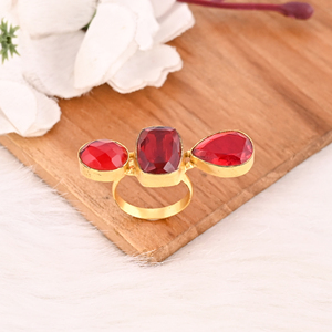 Stylish Garnet Hydro Triple Stone <b>Ring</b> Gold Plated Brass Handmade Gemstone <b>Adjustable</b> Fashion Jewelry Women's - Product Image 2