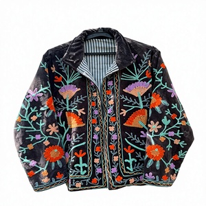 Chaqueta corta de invierno para mujer, de terciopelo, bordada a mano |   Abrigo Informal de Diseñador sin Cierre - Product Image 1