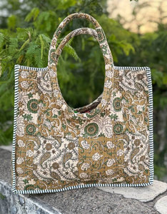 Cotton Quilted Round Handle Bag for Women Stylish Lightweight Padded Circular Handbag - Product Image 2