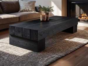 Mesa de Centro de Madera Sólida de Lujo 2026, Acabado en Negro Intenso, Superficie de Madera Gruesa, Base Resistente y Duradera para Sala de Estar - Product Image 3