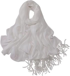 Lightweight Muslim Hijab <b>Chiffon</b> <b>Scarf</b> with Beaded Fringe - Product Image 5