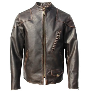 Vintage Motorcycle <b>Jacket</b> <b>Men</b> Stand Collar Raw Cowhide Outerwear for Autumn Biker Racing Leather <b>Jacket</b> for <b>Men</b> - Product Image 5