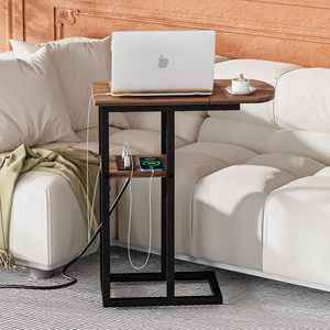 Modern Rectangular Solid Teak Wood End <b>Table</b> with Metal Frame Finished with Black Powder Coating - Product Image 3