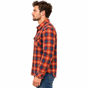 Camisa de franela a cuadros naranja para hombre, manga larga, con botones, informal, con bolsillos en el pecho - Product Image 5