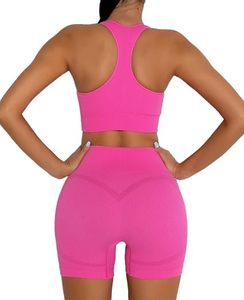Best Quality Women's Seamless Ribbed Sports Bra and High Waist Biker Shorts Set Quick Dry Stretch Yoga Workout Activewear Set - Product Image 2