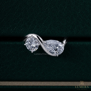Modern Pear Cut and Round Cut IGI Certified Moissanite <b>Open</b> <b>Ring</b> Luxury Bypass Wedding <b>Ring</b> - Product Image 2