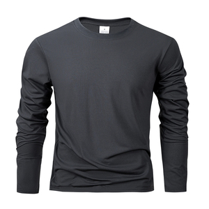 Custom Logo <b>Men</b> Long Sleeve T Shirt Plain Cotton Blank Tee Shirt Crew Neck Slim Fit Solid Color Casual Basic <b>Pullover</b> Tops - Product Image 1