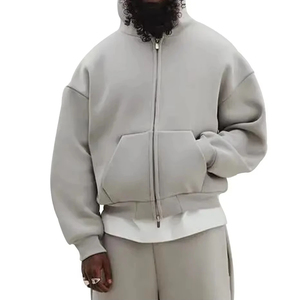 Sudadera con capucha de invierno para hombre, de tejido grueso y pesado, con cremallera completa, forro polar cálido, base sólida y de alta densidad. - Product Image 3