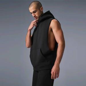 Gilet à capuche sans manches pour homme, couleur unie, coupe décontractée, respirant, en coton French Terry, pour l'automne, style athlétique moderne - Product Image 3