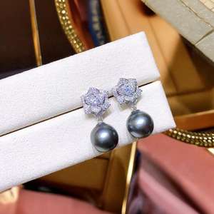 Boucles d'oreilles polyvalentes haut de gamme en argent 925, perle naturelle blanche australienne exquise, 11-10 mm, ronde, style pendentif fin et robuste - Product Image 2