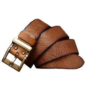 Cinturón de vaquero Retro con estampado en relieve de 3,8 CM para hombre, cinturón de cuero genuino de piel de vaca para hombre, de cobre pesado para cinturón con hebilla Jeans, cintura para hombre - Product Image 1