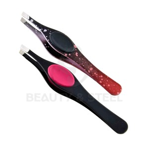 Pinzas para vello facial con punta inclinada en degradado vibrante de rosa y morado, con acabado duradero efecto gota de agua y tensión calibrada - Product Image 1