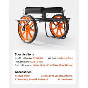 Carrello per Kayak e Canoa da Campeggio con Pneumatici in Gomma Piena da 15 Pollici, Capacità di Carico 330 Libbre, Smontabile, con Cavalletto - Product Image 4