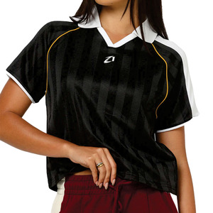 Camiseta Deportiva de Fútbol Americano para Mujer, con Cuello a Rayas Negras, Transpirable, de Poliéster, Manga Corta, Corte Ajustado - Product Image 5