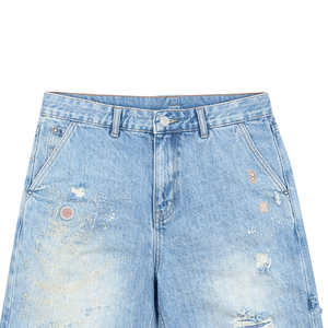 Mens <b>Paint</b> Design Blue Jean Shorts for Men Custom Stains Details Carpenter Style Jorts Streetwear Clothing Trend Y2k Street - Product Image 3