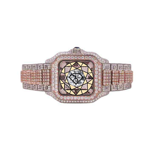Reloj de Cuarzo Personalizado con Caja Cuadrada de Acero Inoxidable y Moissanita, 46 mm, Números Romanos, Correa de Goma, Unisex, Lujoso, Estilo Hip-Hop, para Uso Diario - Product Image 1