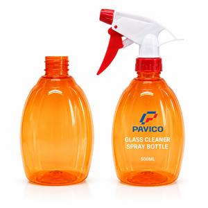 ขวดสเปรย์พลาสติกทรงรี PET 500 มล. สีใสอำพัน พร้อมหัวฉีดสเปรย์สำหรับน้ำยาทำความสะอาดกระจก ทำความสะอาดบ้าน ผลิตในเวียดนาม - Product Image 1