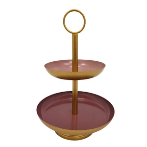 Wholesale High Quality Metal Matt Pink Brown Powder Coated 2 <b>Tier</b> <b>Cake</b> <b>Stand</b> Brass Color for Wedding Display <b>Cake</b> <b>Stand</b> - Product Image 1