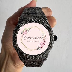 Montre Hip Hop personnalisée de haute qualité en moissanite noire pour hommes, bracelet en acier inoxydable, passe le test du diamant, montre-bracelet populaire - Product Image 1