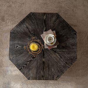 Tavolino da Caffè Ottagonale in Legno Stile Retrò da 38 Pollici con Motivo Tridimensionale in Rilievo, Tavolo da Cocktail Rustico Centrotavola - Product Image 2