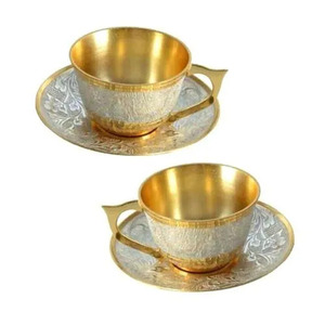 Tazas de Café y Té de Latón Dorado, Vajilla Elegante Hecha a Mano para Cenas de Lujo, Cafeterías y Resorts, Brillo Duradero - Product Image 1