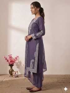 Salwar Kameez de algodón morado para mujer con bordado y dupatta, ropa tradicional informal para adultos - Product Image 2