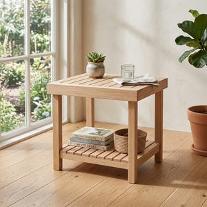 Tabouret Aqua en teck de qualité supérieure, parfaitement poncé, toucher lisse, design moderne, pour salle de bain, usage extérieur, gain de place - Product Image 2