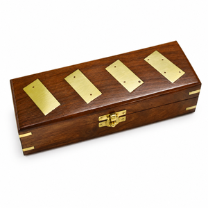 Handmade Indian Rosewood Dominoes Box with 28 Dominoes | Brass Inlay Wooden Storage Case | Luxury Game Gift Set Organizer - Product Image 1