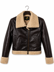Veste en cuir véritable pour homme CHAMP KING, doublure en sherpa, fermeture éclair, style moto, chaude pour l'hiver - Product Image 2