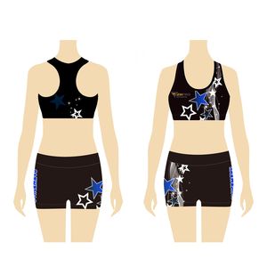 Conjunto de Top Deportivo y Pantalones Cortos Personalizados para Equipo de Animadoras, Gimnasia, con Diseño Estampado de Diamantes de Imitación, Material de Poliéster y Spandex - Product Image 2