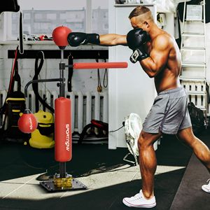 Macchina per Allenamento Boxe 4.6FT-6.7FT con Sacco da Boxe per Riflessi e Velocità, Supporto Rosso - Product Image 2