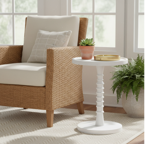 <b>White</b> <b>Round</b> Coffee <b>Table</b> Wooden End <b>Table</b> Turned Leg Accent <b>Table</b> Modern Living Room Furniture - Product Image 6