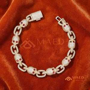Bracelet en argent sterling 925 avec maillons en forme de crâne et moissanite, bijou de luxe tendance pour homme et femme - Product Image 3