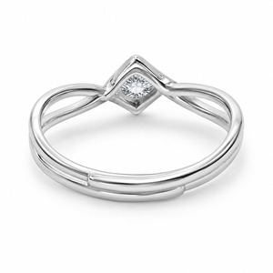 Anillo de Compromiso de Oro Blanco con Diamante Redondo, Engaste Geométrico, Joyería Fina Minimalista para Mujer - Product Image 3