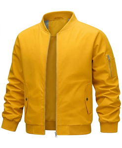 เสื้อแจ็คเก็ตบอมเบอร์สีเหลืองสำหรับผู้ชาย สีพื้น ปิดด้วยซิป คอตั้ง สวมใส่สบาย ผลิตจากโพลีเอสเตอร์ เหมาะสำหรับใส่ในฤดูใบไม้ร่วง - Product Image 5