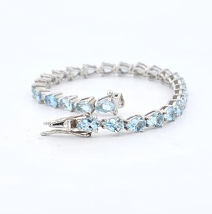 Natural Sky Blue Topaz <b>Charm</b> Bracelet Sterling Silver White Gold Plated Luxury Gemstone Jewelry Women Anniversary Gift 12g Third - Product Image 3