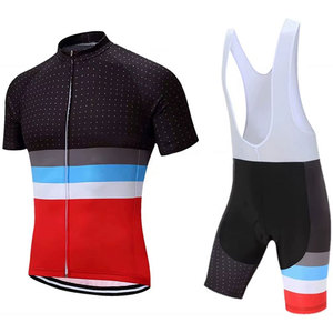 Ensemble maillot et short de cyclisme pour homme, noir, rouge, bleu, blanc, rayé, respirant, polyester, design sans couture, pour adultes - Product Image 1