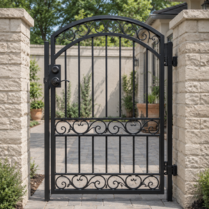 Portail de jardin décoratif en fer forgé noir avec motif arqué, panneau de clôture d'entrée piétonne extérieure - Product Image 3