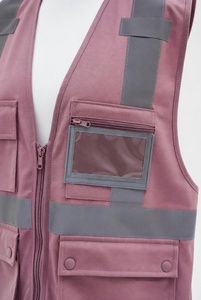 Chaleco de seguridad transpirable de alta visibilidad para hombre con franjas reflectantes y múltiples bolsillos, diseño de malla gris - Product Image 5