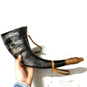 Viking Style <b>Drinking</b> <b>Horn</b> with Leather Holder Handmade Mug Stylish Animal Design Polished Technique - Product Image 1