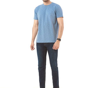 Men's Solid Color O-Neck T-Shirt <b>Short</b> Sleeve Regular Fit 100% Cotton Jersey Casual Wear Blue - Product Image 1