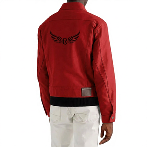 Chaqueta Gris Claro para Hombre con Bordado de Alas y Logotipo en la Espalda, Cuello Camisero, Corte Regular, Ropa Casual de Otoño - Product Image 2