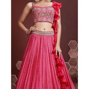Capricioso Rosa Digital Impreso Chinon Seda Diseñador Lehenga Choli - Product Image 2