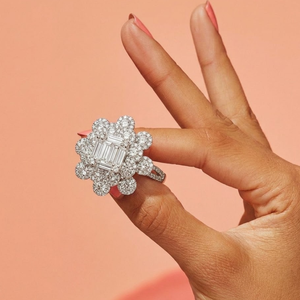 Tailor Made 18k White Gold Real Diamond Round & Baguette Cluster Rings for Wedding Party & <b>Gift</b> - Product Image 4