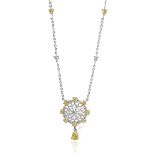 Collier pendentif floral en or blanc avec halo de diamants jaunes de culture en forme de poire, bijou de luxe, cadeau - Product Image 6
