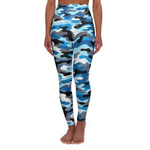 Leggings camouflage bleu taille haute longueur intégrale, pantalon de sport extensible en tricot pour femme, toutes saisons - Product Image 1