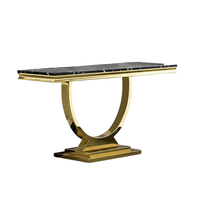 Table console design standard avec base en acier inoxydable doré, plateau rectangulaire en faux marbre, meuble d'appoint pour canapé, pour salon