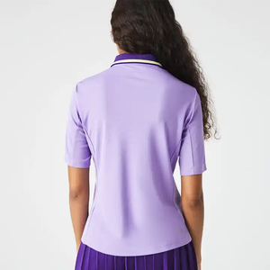 เสื้อโปโลผู้หญิงสีม่วงอ่อน คอเสื้อตัดสี ผ้าฝ้ายผสมเนื้อนุ่ม ระบายอากาศได้ดี แขนสั้น สไตล์ลำลอง - Product Image 3