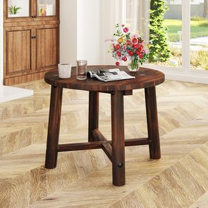 Mesa Auxiliar de Patio de Madera Maciza Resistente - Para Terraza, Junto a la Piscina, Uso Interior - Diseño Redondo, Duradero y Estable con Base en X - Product Image 3